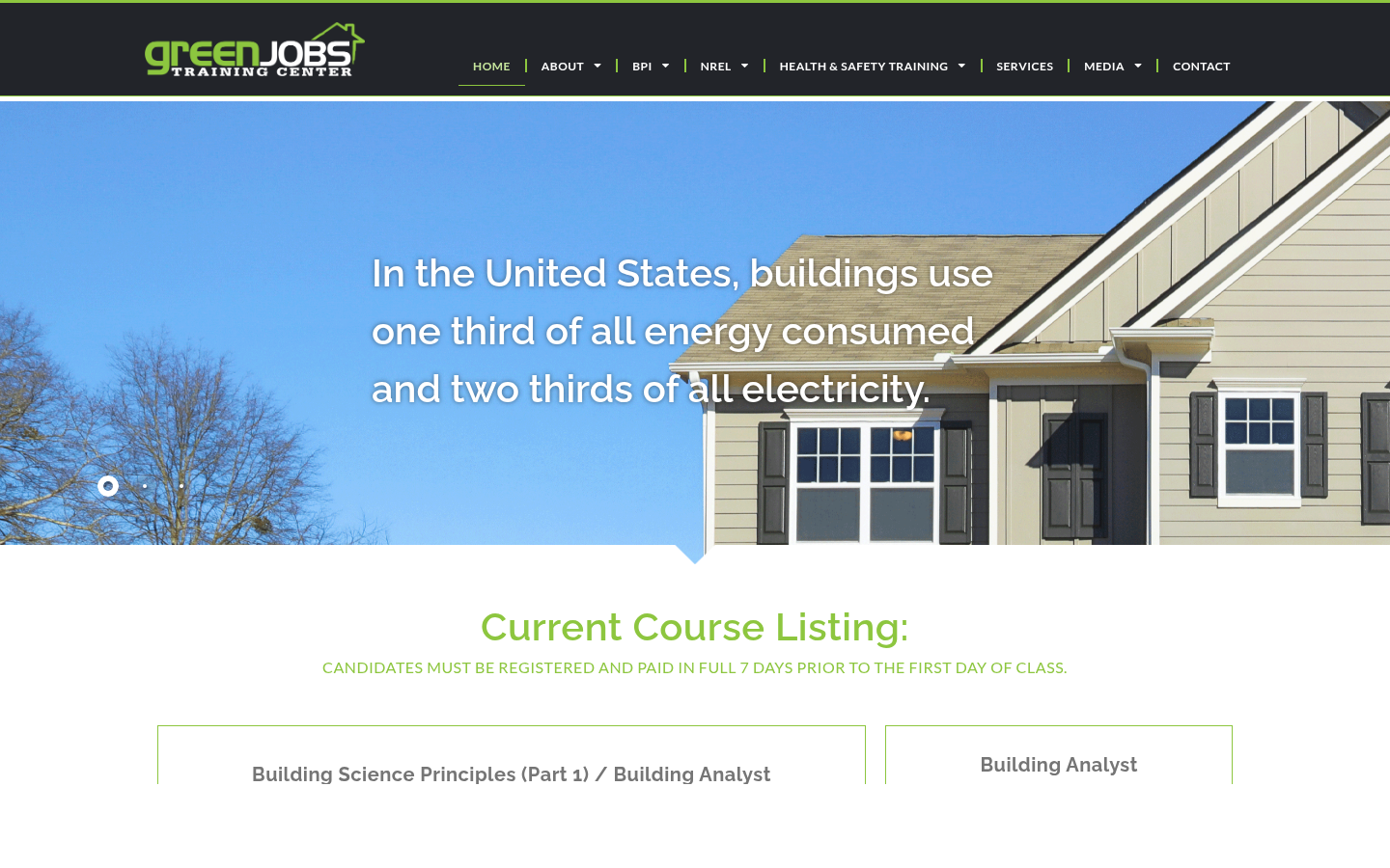 Green Jobs Training Center website and training information
