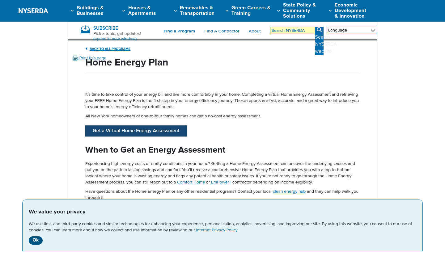 NYSERDA Home Energy Plan website and assessment information